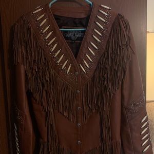 Leather gallery boho fringe suede and leather jacket.